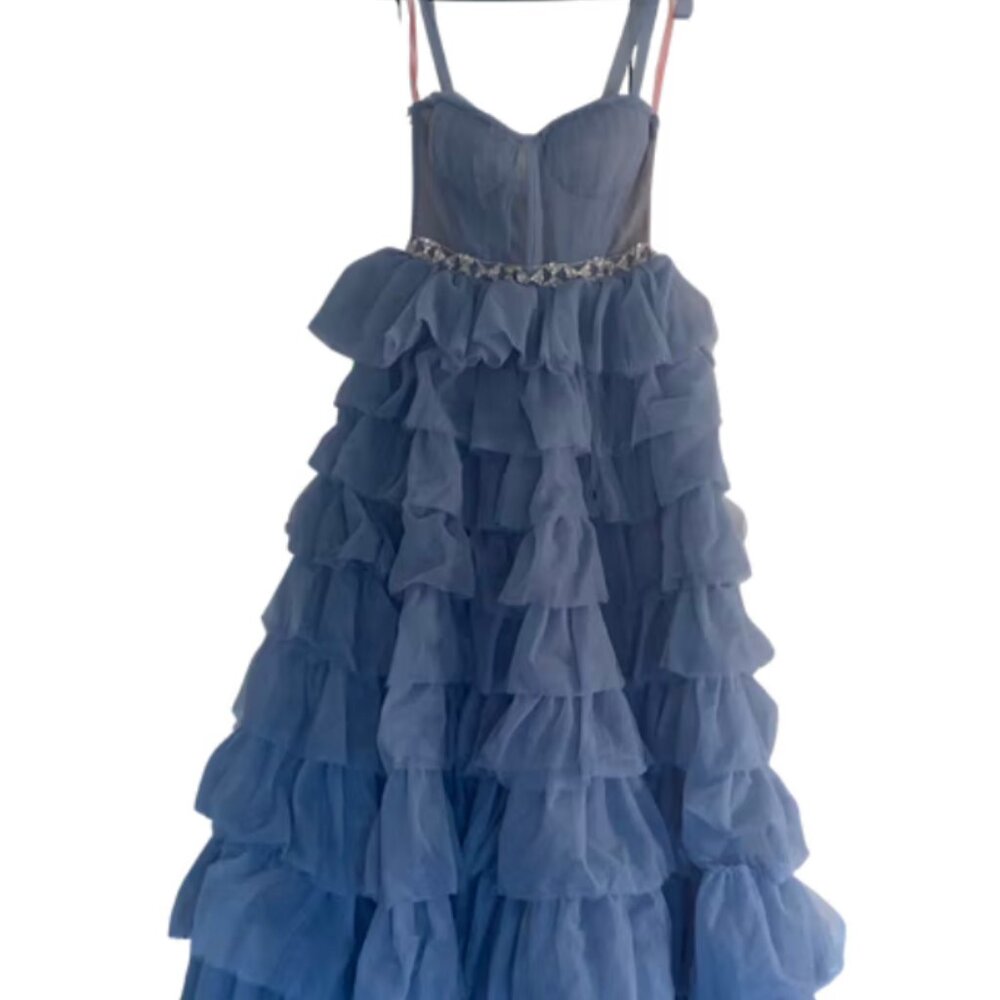 Milla Light Blue Romantic Frill-Layered Tulle Dress